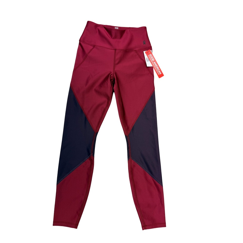 Good American Bordeaux Colorblock Leggings High Waisted Size 1 GP0192 NEW- BC